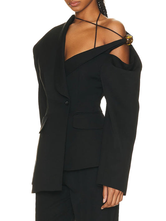 Chic Off One Shoulder Solid Slim Blazer