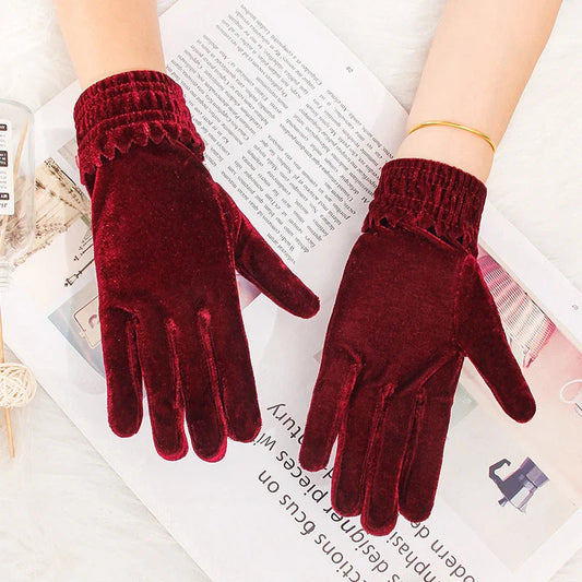 Gold Velvet Winter Full Finger Christmas Gloves - Soft And Comfortable Gloves-L
