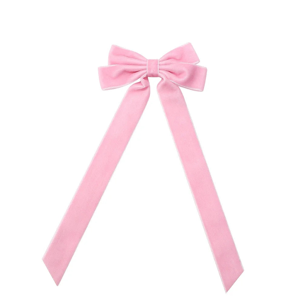 Large Velvet Wedding Long Ribbon Hair Accessory Pink 2 / 1Pcs Accessories-L