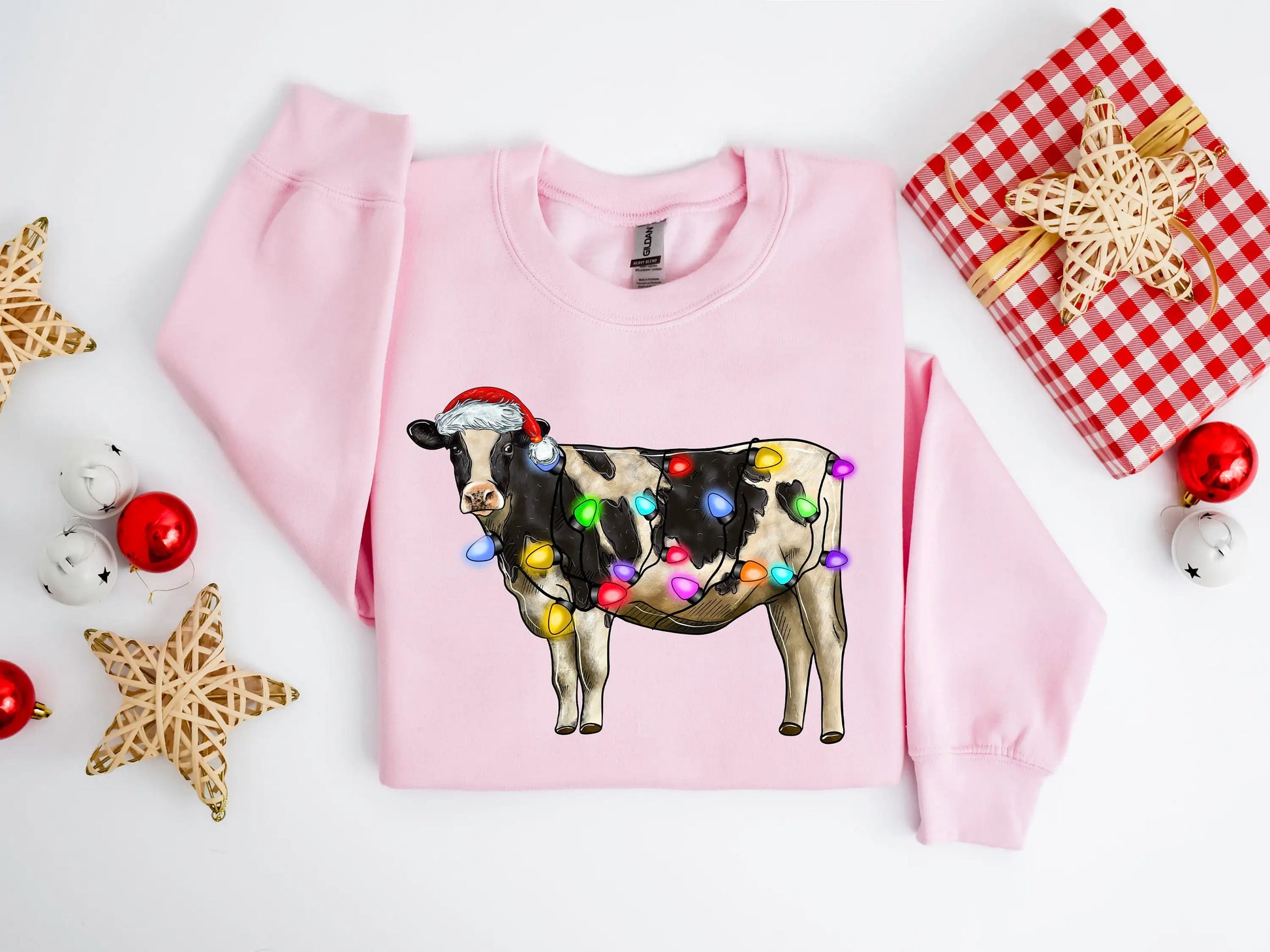 Voguish Christmas Cow Lights Leisure Sports Model Farm Hoodie Pink / S Hoodies-L