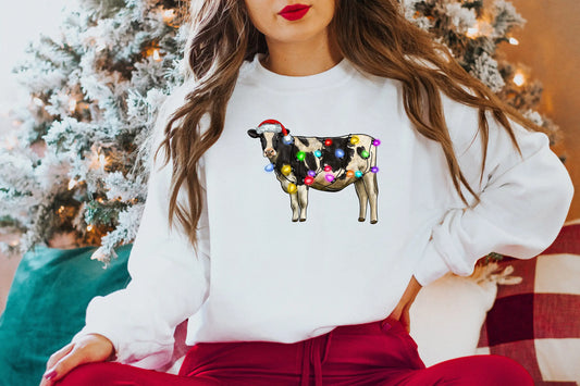 Voguish Christmas Cow Lights Leisure Sports Model Farm Hoodie White / S Hoodies-L