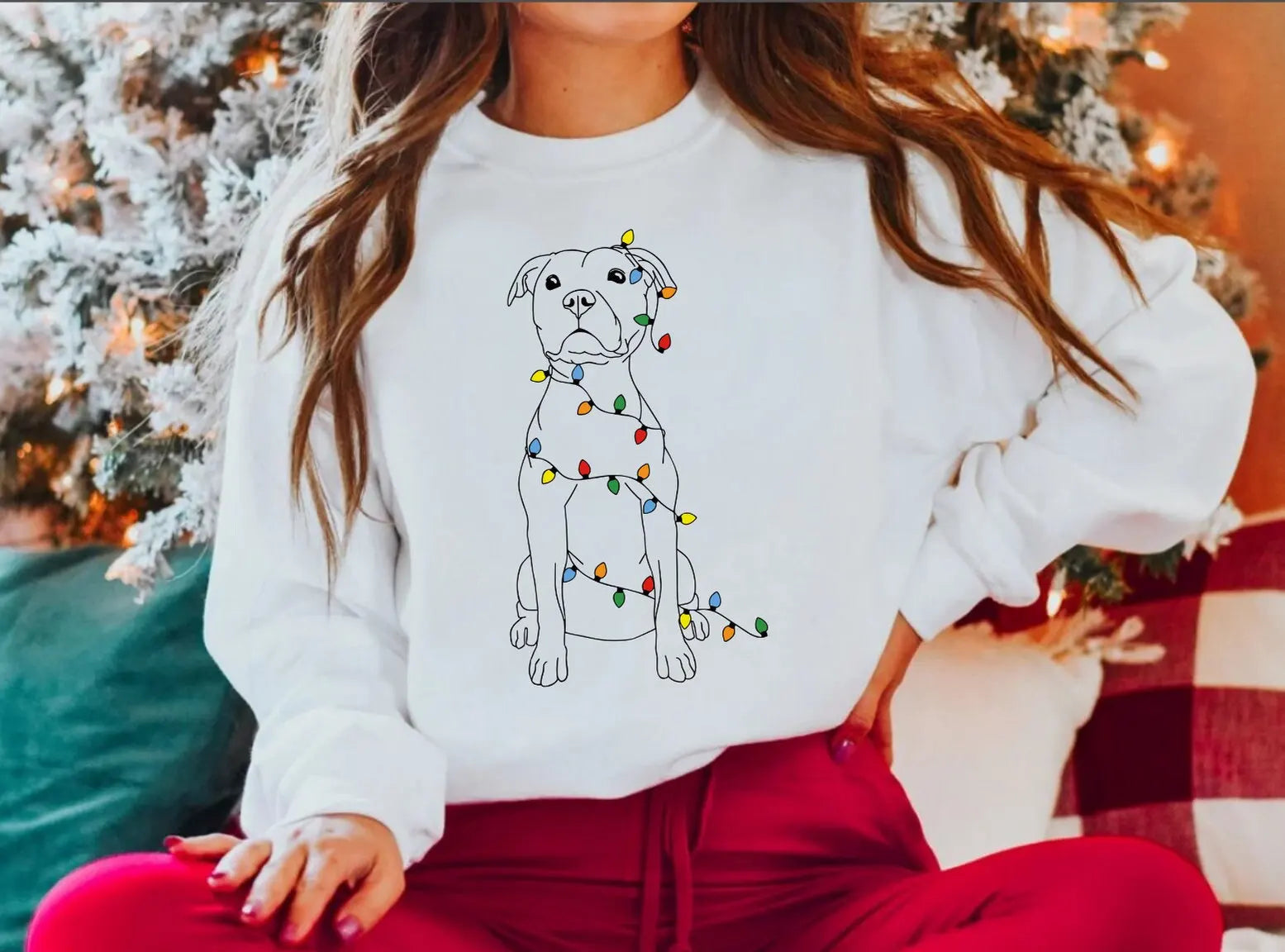 Voguish Cute Dog Fashion Pitbull All-Match Holiday Girl Christmas Hoodie White / S Hoodies-L