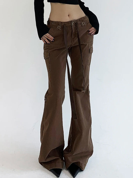 Weekeep Brown Low Rise Slim Flared Bottom