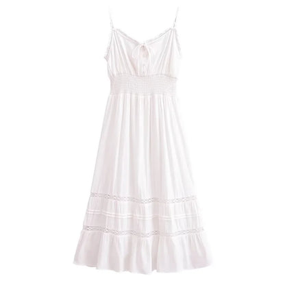 FashionSierra-White Cotton Lace  Summer  Vintage  Sleeveless  Lace-Up  Bohemian  Casual  Long Strap  For Women  Beach  Vestidos  Robe Boho Dress