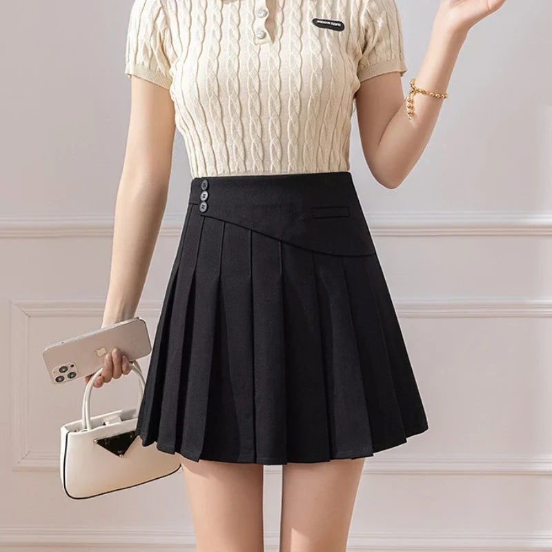 FashionSierra - Pleated 2024 New Summer Fashion High Waist A-line Short Women Korean Institute Wind Casual Pleat Mini Skirt