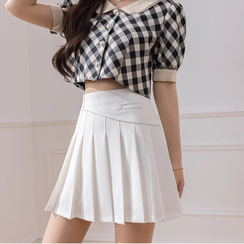 FashionSierra - Pleated 2024 New Summer Fashion High Waist A-line Short Women Korean Institute Wind Casual Pleat Mini Skirt