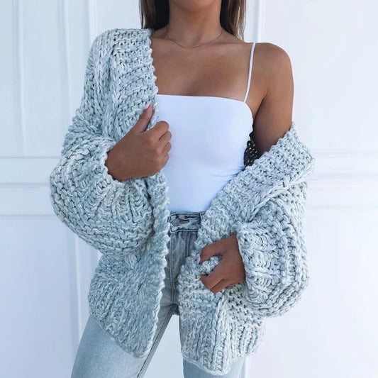 Winter Fashion Women Sweater Cardigan Warm Solid Polyester Spandex Coat