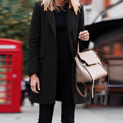 Winter Wool Women Light Weight Thin Jacket Slim Long Sleeve Office Business Wrap Coat
