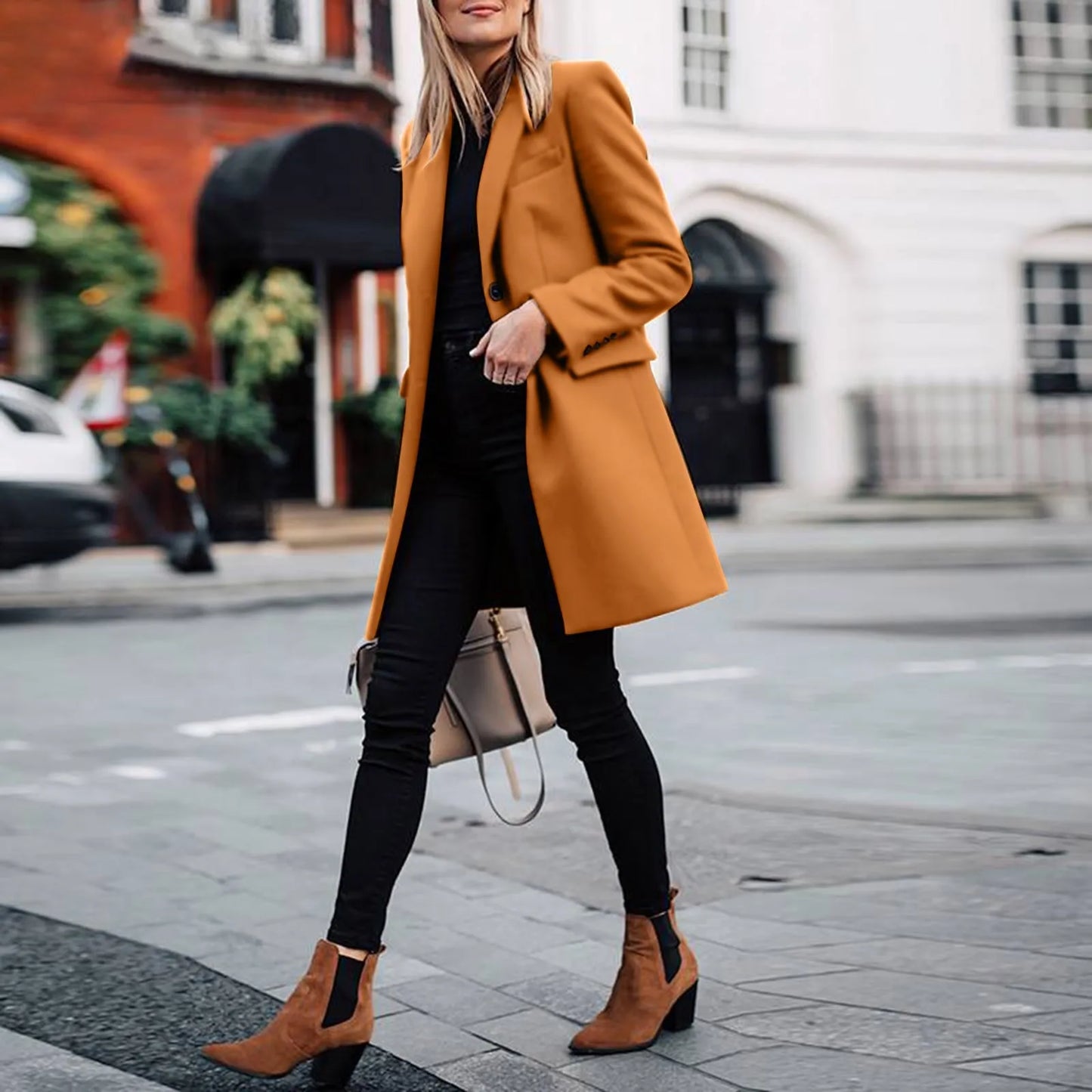 Winter Wool Women Light Weight Thin Jacket Slim Long Sleeve Office Business Wrap Coat