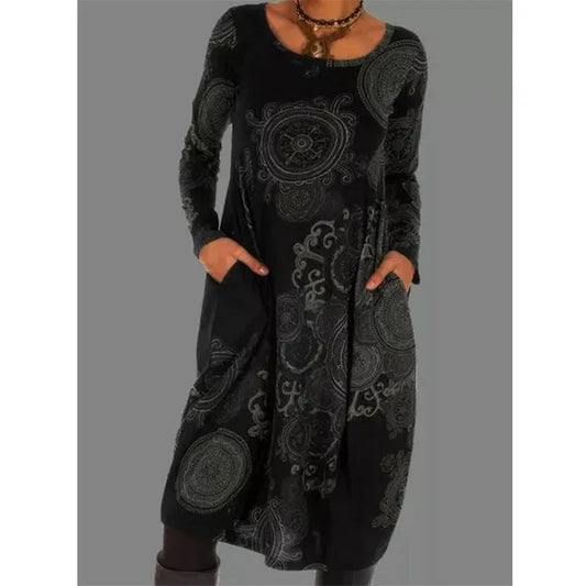 FashionSierra - 2025 Loose Vintage Ruffles Printed Full Sleeve Boho Dress
