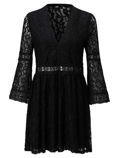 FashionSierra - Elegant Floral Lace Long Sleeve Mini Dress