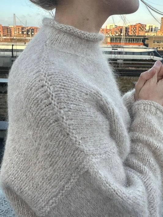 Women Elegant Solid Round Neck Basic Knitted Pullover Fashion Long Sleeves Sweater