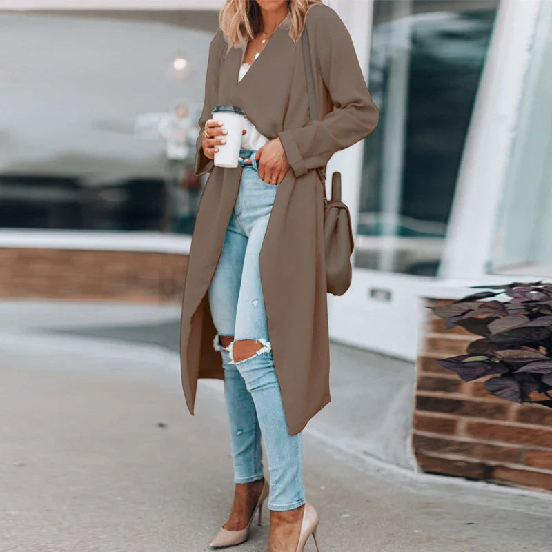 Women Turn-down Collar Office Cardigan Spring Solid Loose Long Tops Outerwear Coat