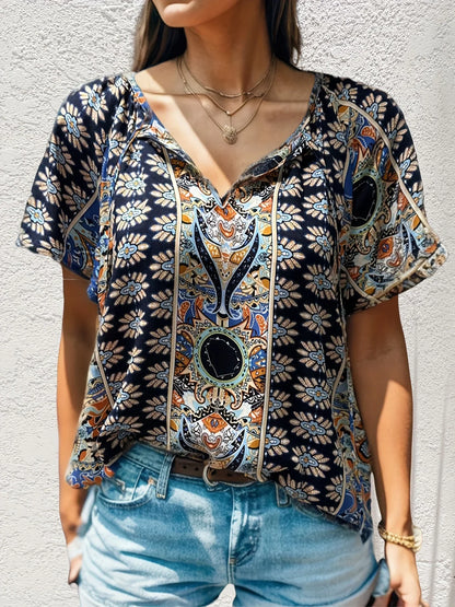 FashionSierra - Chic Fashionable Floral Printed Casual O Neck Short Sleeve Blouse