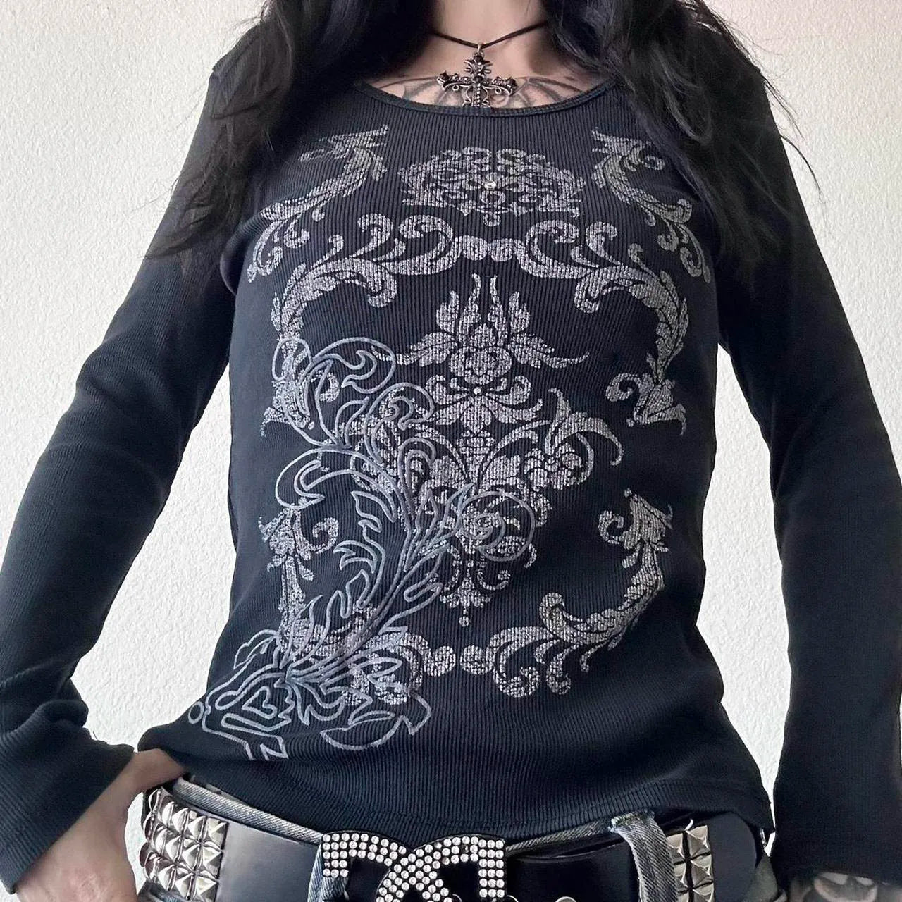 Design Print Knit Top Black / S