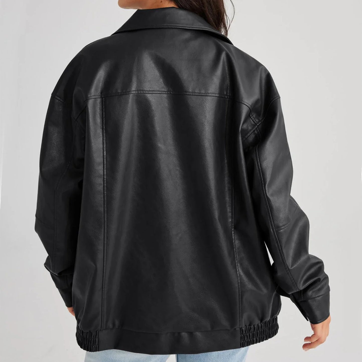 Women Leather Casual Motorcycle Fashion Long Sleeve Lapel Zipper Vintage Streetwear Cropped Jacket Coat