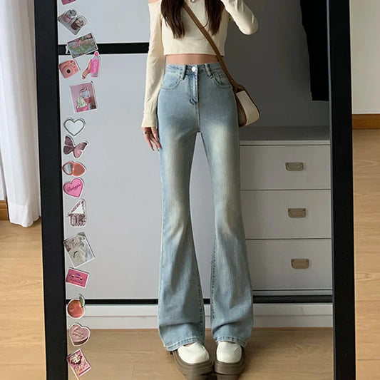 FashionSierra - Women Flare Stretch Moustache Skinny Bell High Gray Classic Punk Long Trouser