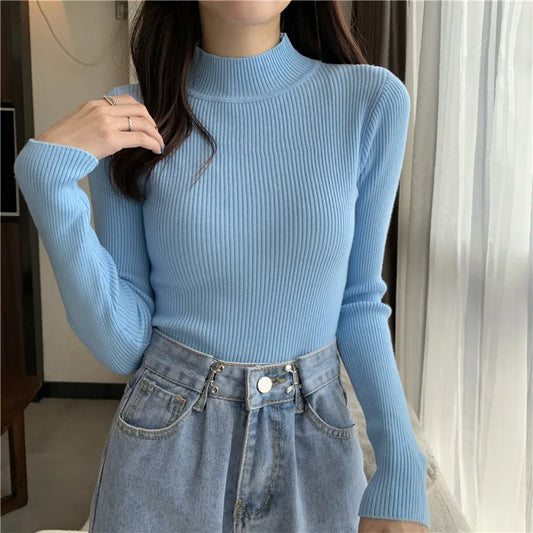 FashionSierra - Half Turtleneck Full Sleeve Short Slim-fit Chic Sweater