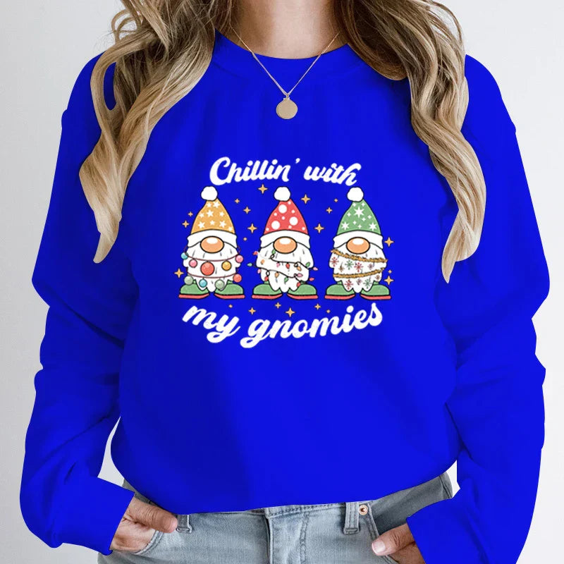 Hoodless Light Chillin’ Gnomies Round Neck Pullover Christmas Hoodie Blue / S Hoodies-L