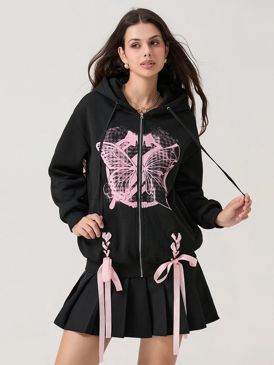 Loose Zip-Up Hoodies Top