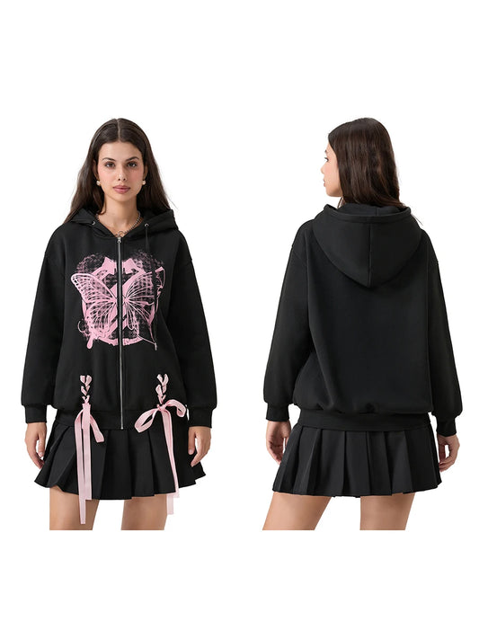 Loose Zip-Up Hoodies Top