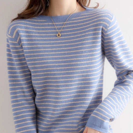 FashionSierra - Striped Harajuku Winter Retro Thick Slim Stretch Warm 2024 Autumn Knitted Pullover Sweater