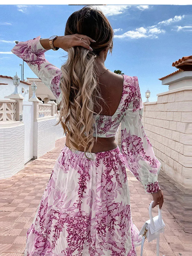 FashionSierra - 2024 Elegant V-neck Sleeveless Print Maxi Boho Dress