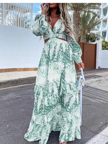 FashionSierra - 2024 Elegant V-neck Sleeveless Print Maxi Boho Dress