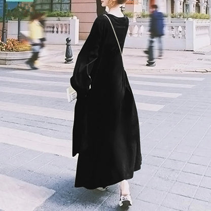 FashionSierra - Women Shirt Maxi Long Casual Spring Big Hem Long Sleeved V Neck Solid Vestidos Robe Femme Oversize Ruffles Sundress