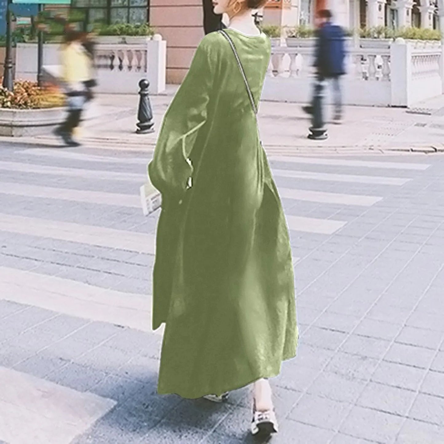 FashionSierra - Women Shirt Maxi Long Casual Spring Big Hem Long Sleeved V Neck Solid Vestidos Robe Femme Oversize Ruffles Sundress