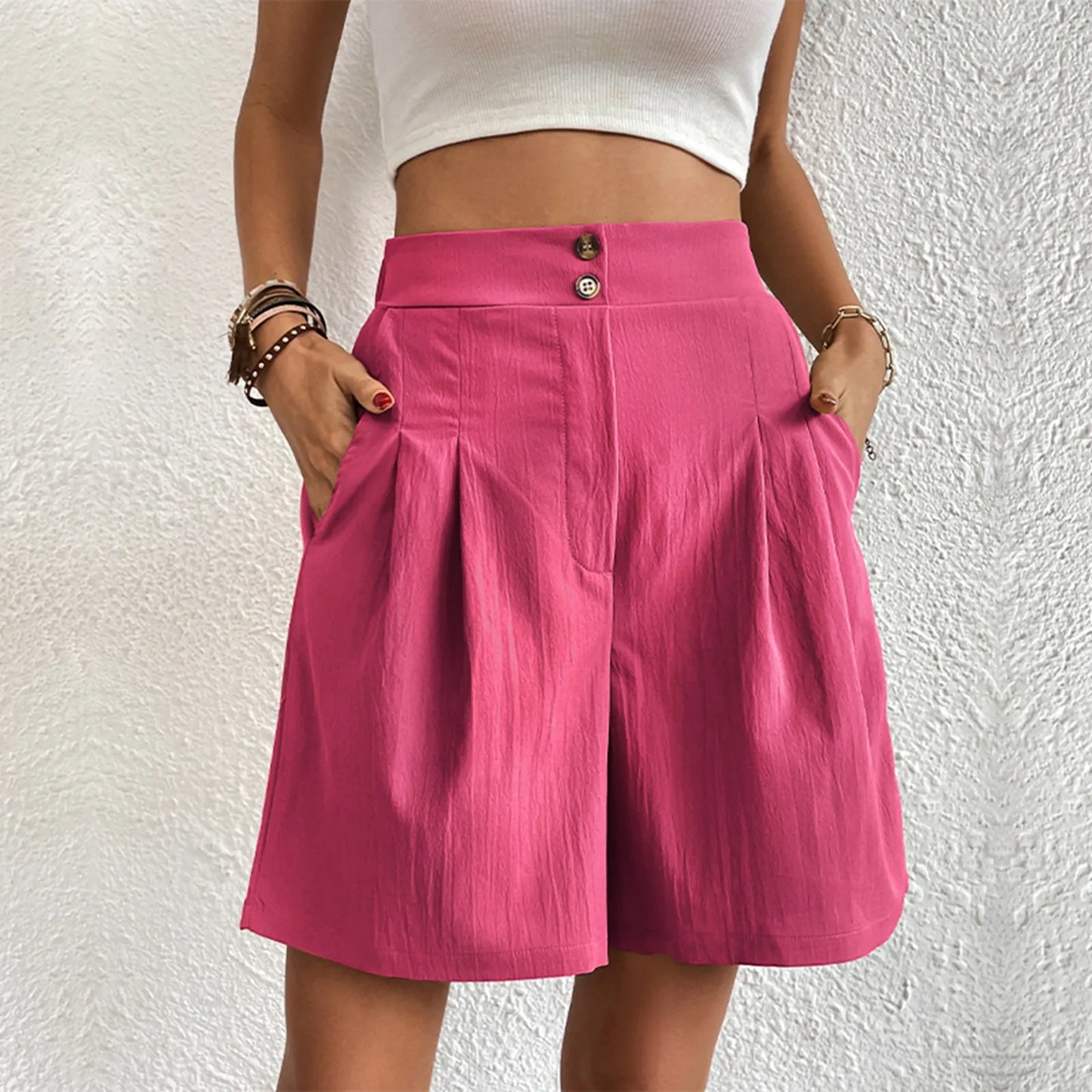 Spring Summer High Waist A-Line Loose Wide Leg Chiffon Chic Black White Suit Shorts