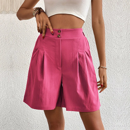 Spring Summer High Waist A-Line Loose Wide Leg Chiffon Chic Black White Suit Shorts