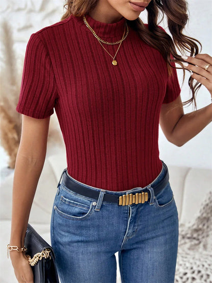 FashionSierra - Spring Casual Knitted Short Sleeve O-Neck Lady Blouse