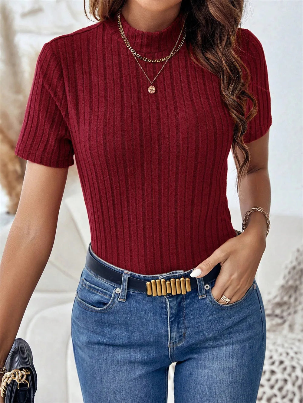 FashionSierra - Spring Casual Knitted Short Sleeve O-Neck Lady Blouse