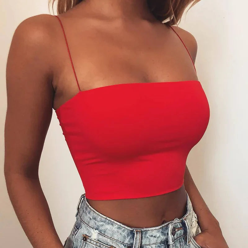 FashionSierra - Summer Solid Halter Sleeveless Spaghetti Strap Fashion Basic Crop Tops