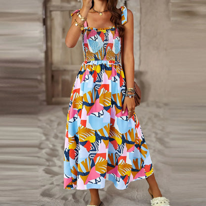 FashionSierra - Flowy Smocked Ruffle Floral Boho Maxi Backless Printed Dress