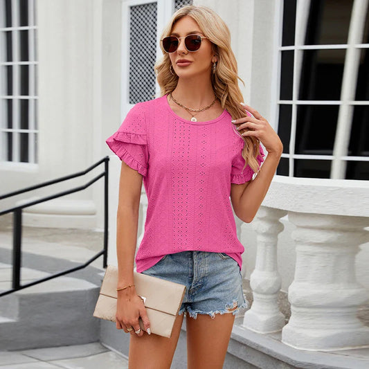 Women T-shirt Tops O-neck Short Sleeve Simple Casual Summer Blouse