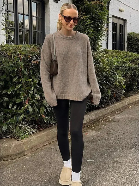 Women Wool Blends Round Neck Pullover Top Casual Long Sleeve Sweater