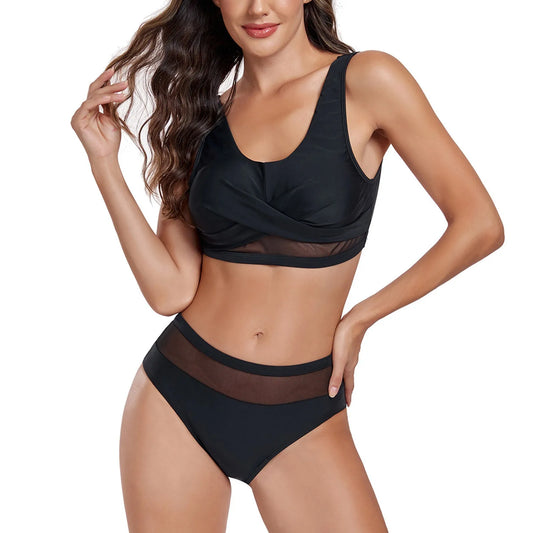 FashionSierra - Two Piece High Waist Gather With Shorts And Sleeves Bikini Sets