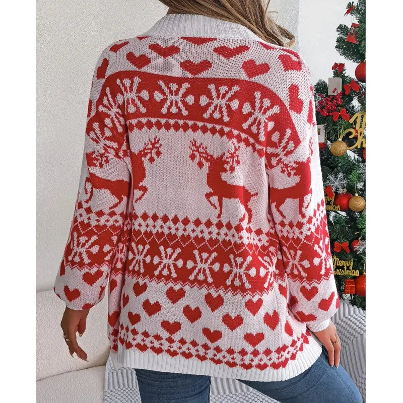 Christmas Deer Pocket Long Sleeve Cardigan Cardigan-241208