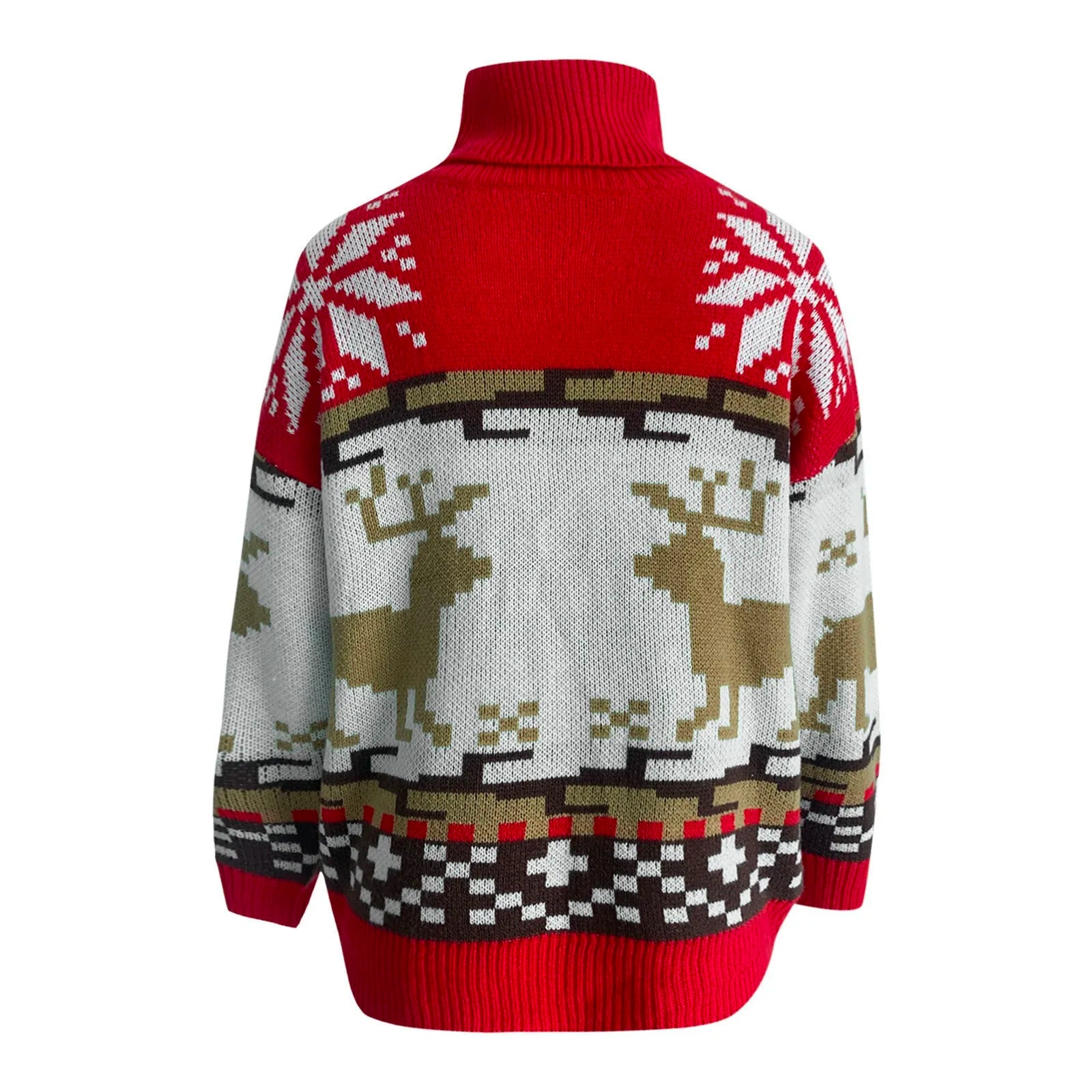Striped Oversized Elk Long Neck Christmas Pullover Sweater Sweaters-L