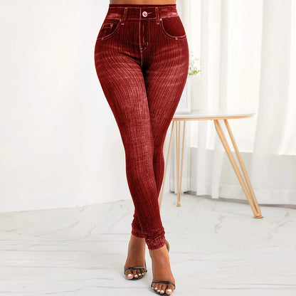 Casual Plus Size Faux Denim Skinny Pants Bottom