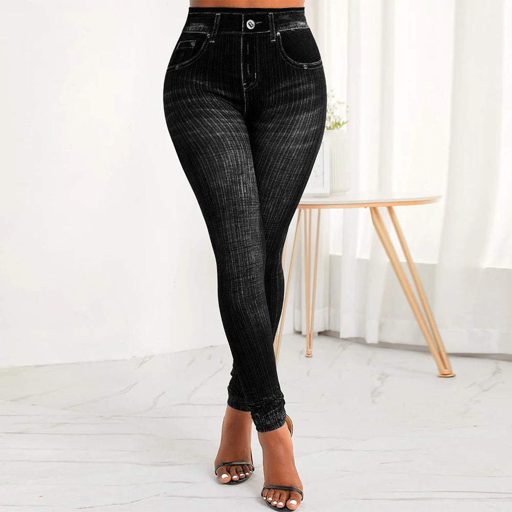 Casual Plus Size Faux Denim Skinny Pants Bottom