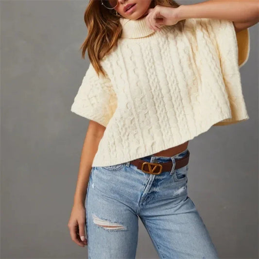 Women's Loose Short-sleeved Turtleneck Knit Summer Autumn Lady Sweater