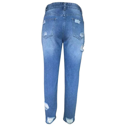 Women's Ripped With Elastic Waist Loose Versatile Spring Summer Thin Style Jeans