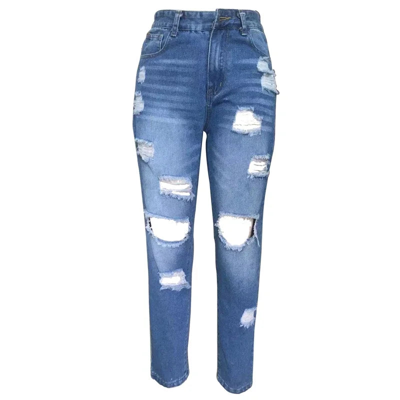 Women's Ripped With Elastic Waist Loose Versatile Spring Summer Thin Style Jeans