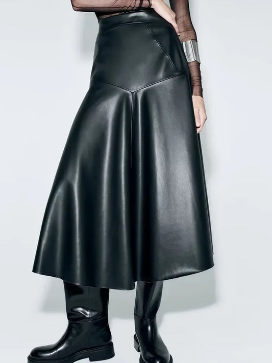 Chic Spring Black PU Leather Streetwear Casual High-Waist Bottom