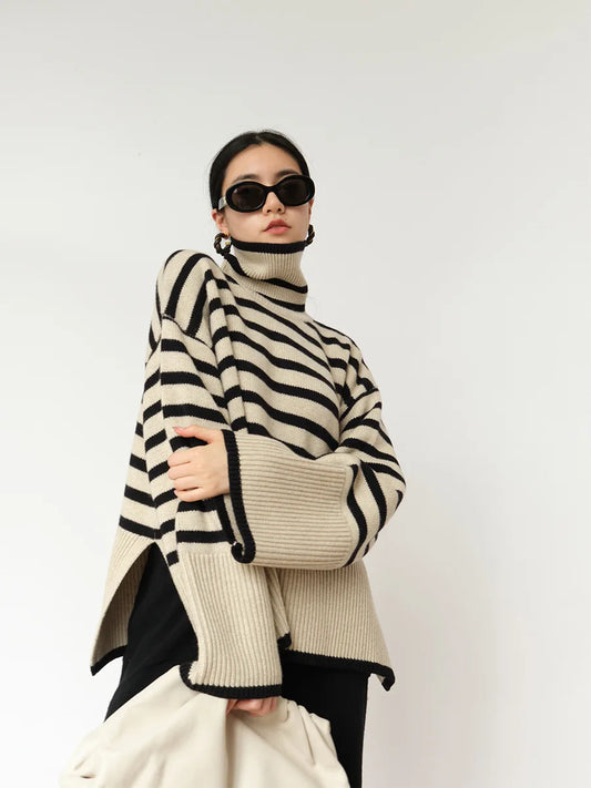 Striped Turtleneck Niche Loose Design Knitwear Sweater