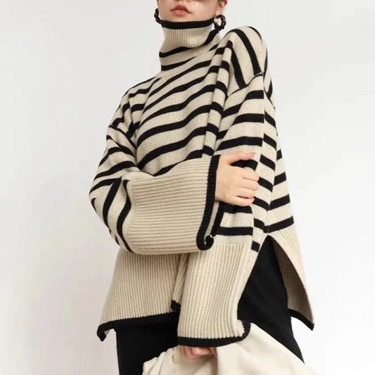 Striped Turtleneck Niche Loose Design Knitwear Sweater