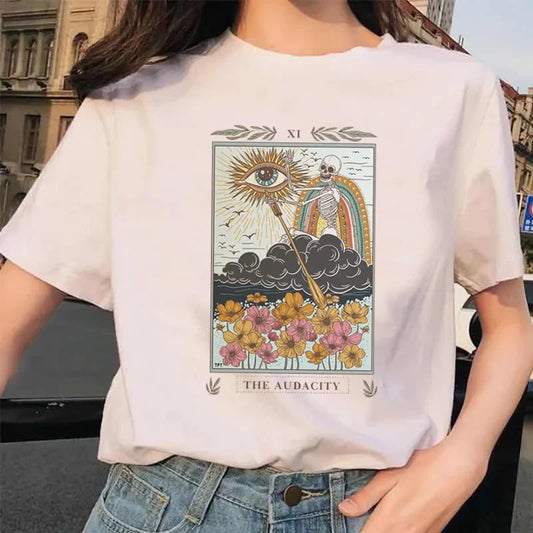 Tarot Card Flower Cartoon Summer Printed Women's T-Shirt